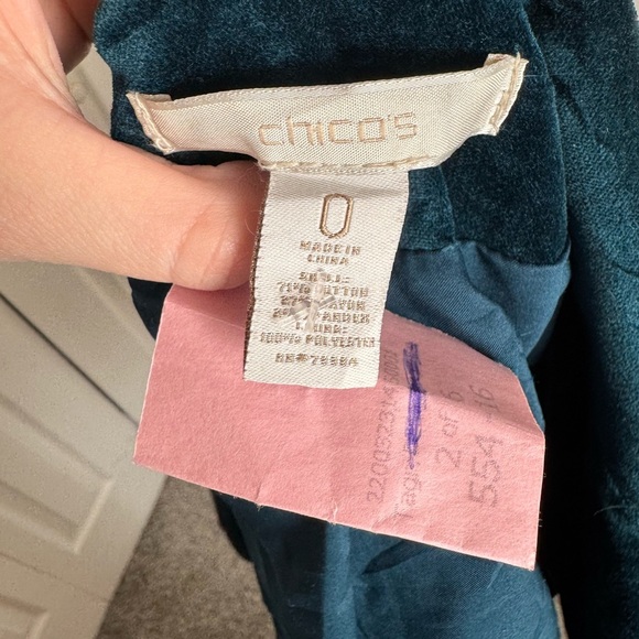 Chico’s Teal Velvet Like Women's Jacket - Picture 4 of 7